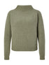 Grüner Pullover mit langen Ärmeln und Stehkragen aus Merinowolle.