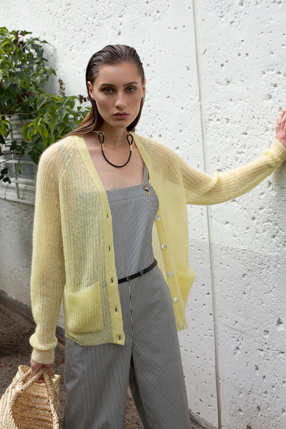 yellow mohair blend cardigan