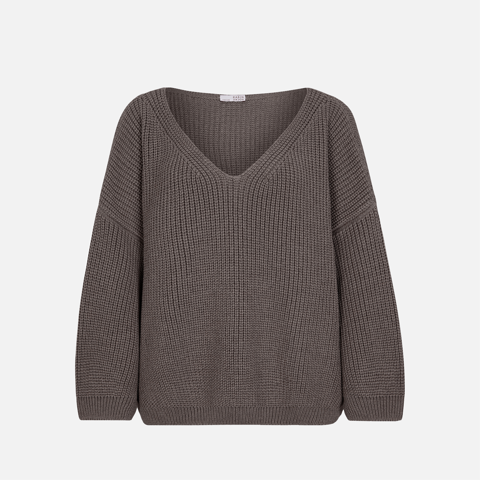 Karin Rocke Oversized v-neck in merino wool jumpers grey brown castoro