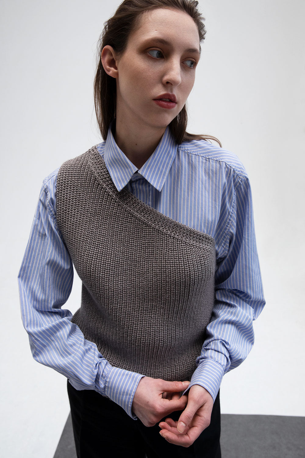 Karin Rocke one shoulder slip over slip overs stone