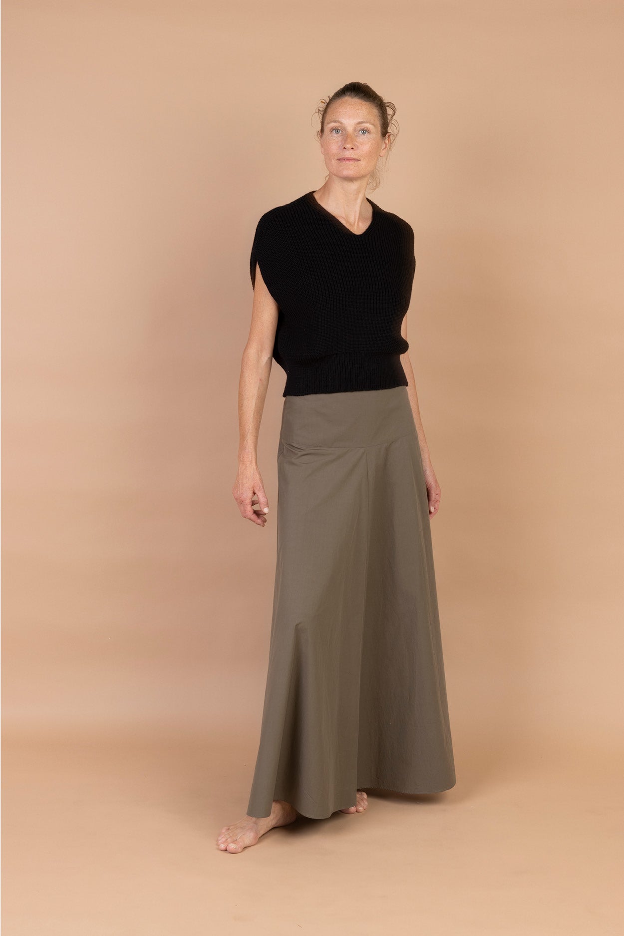 Karin Rocke poplin maxi skirt pants oliv