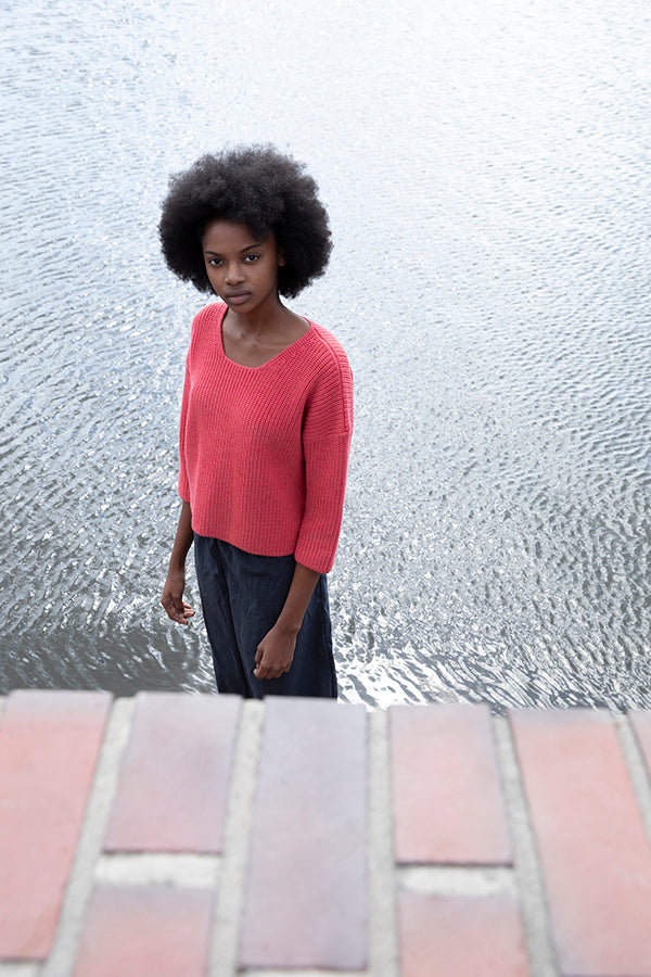 Karin Rocke square neck merino jumper jumpers soft coral red