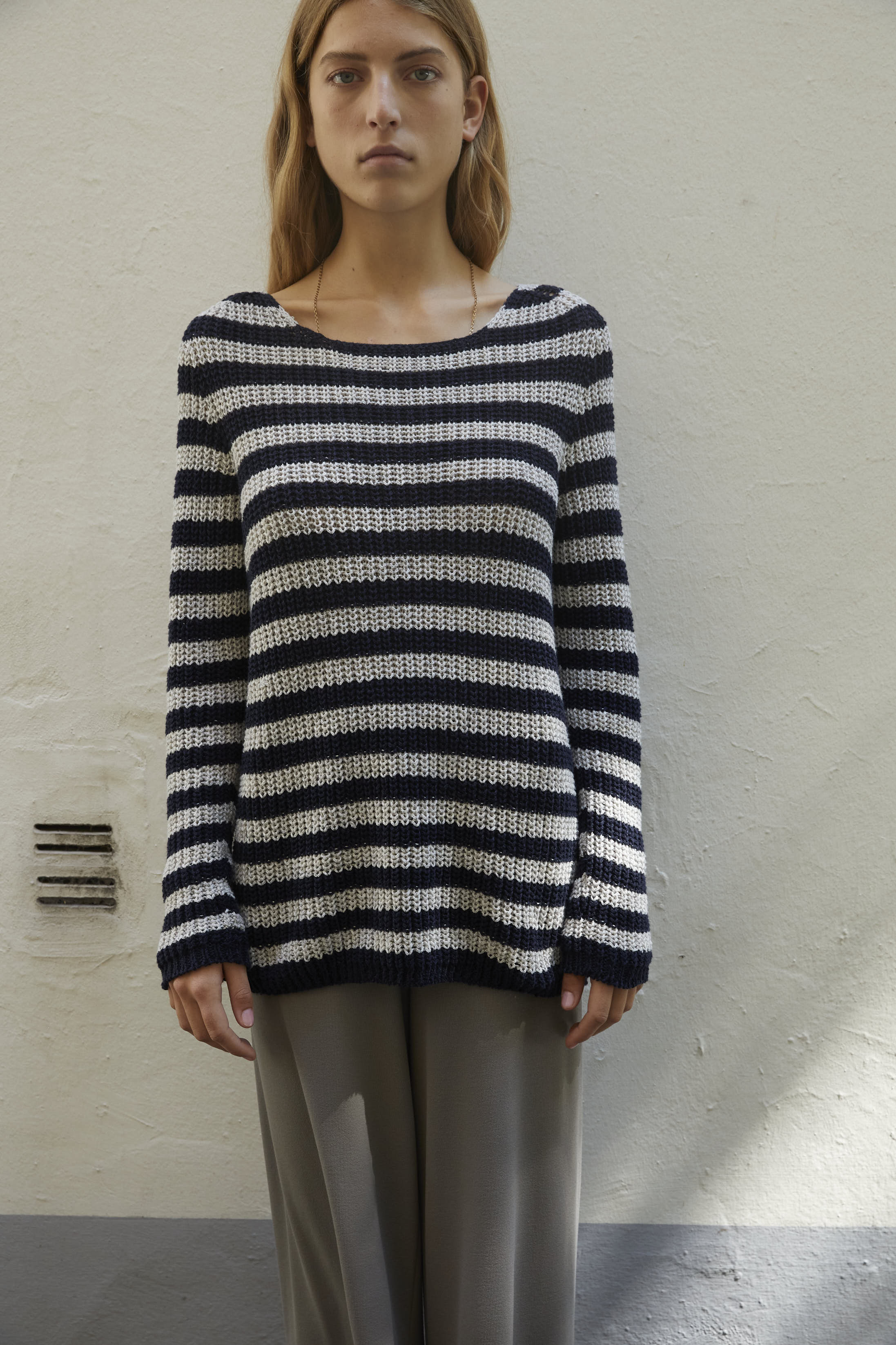 Karin Rocke striped summer jumper jumpers grey and blue stripes