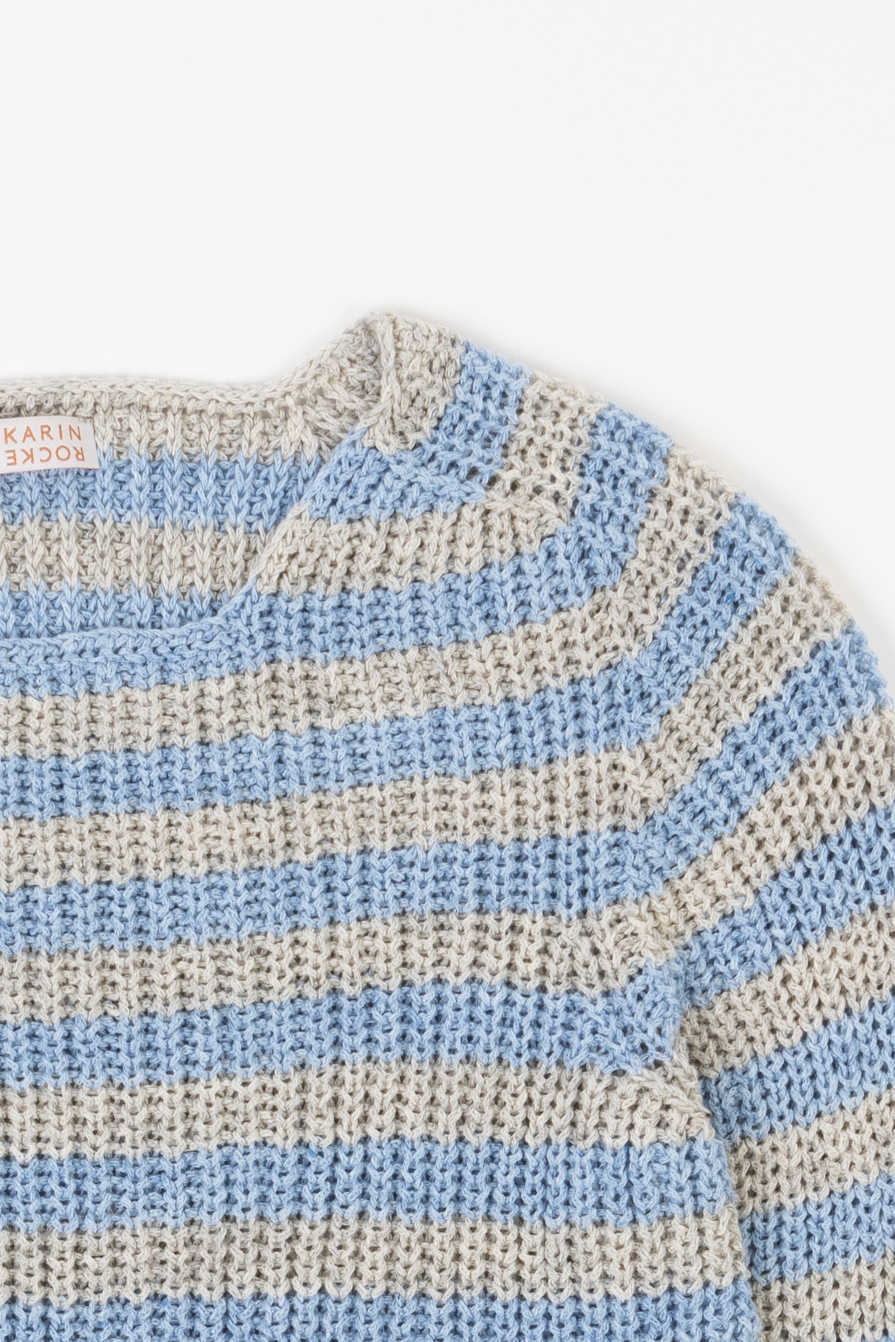 Karin Rocke striped summer jumper jumpers greymarl and lightskyblue stripes