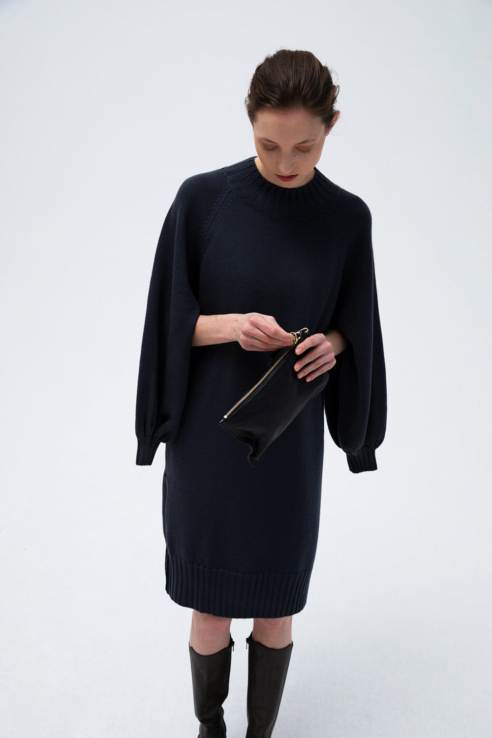 Cape-Like Knit Dress Grey