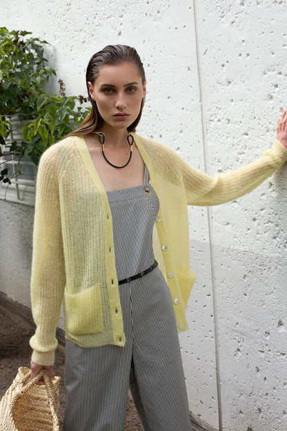 yellow mohair blend cardigan