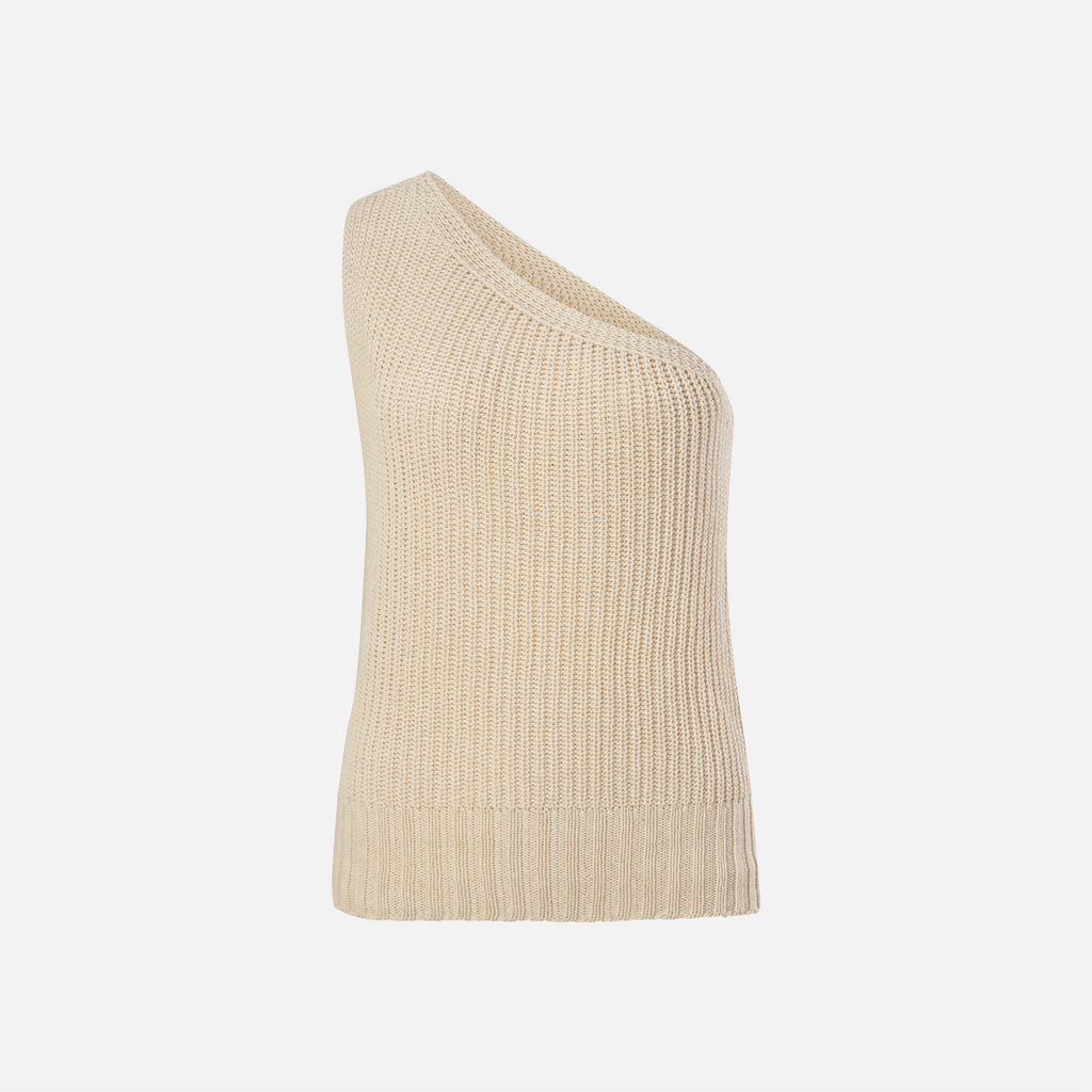 Karin Rocke One shoulder top in cotton and cashmere summer knits creamy beige