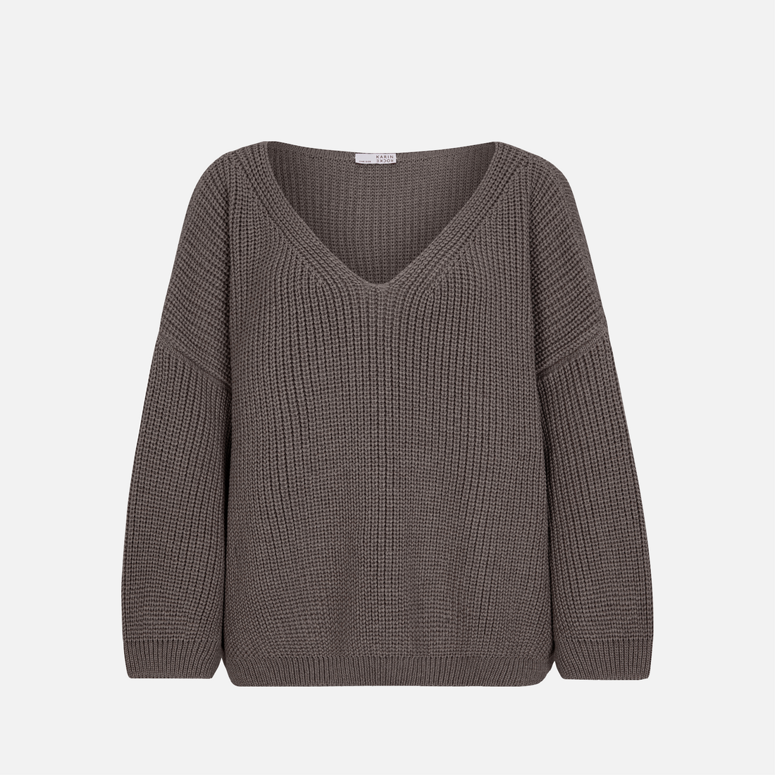 Karin Rocke Oversized v-neck in merino wool jumpers grey brown castoro
