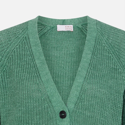 Karin Rocke V-neck cardigan in cotton and linen jackets &amp; coats hazy green