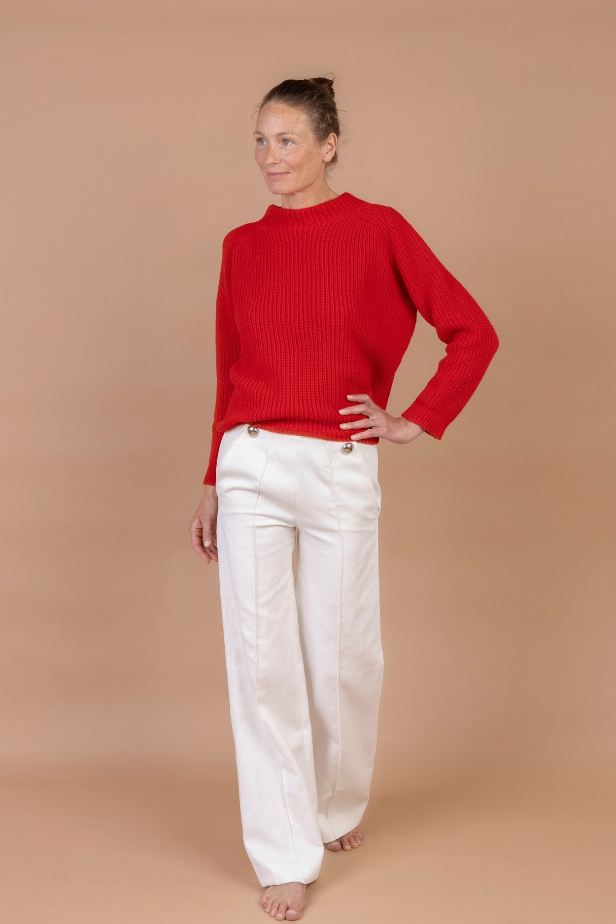 Karin Rocke boxy stand collar jumpers red