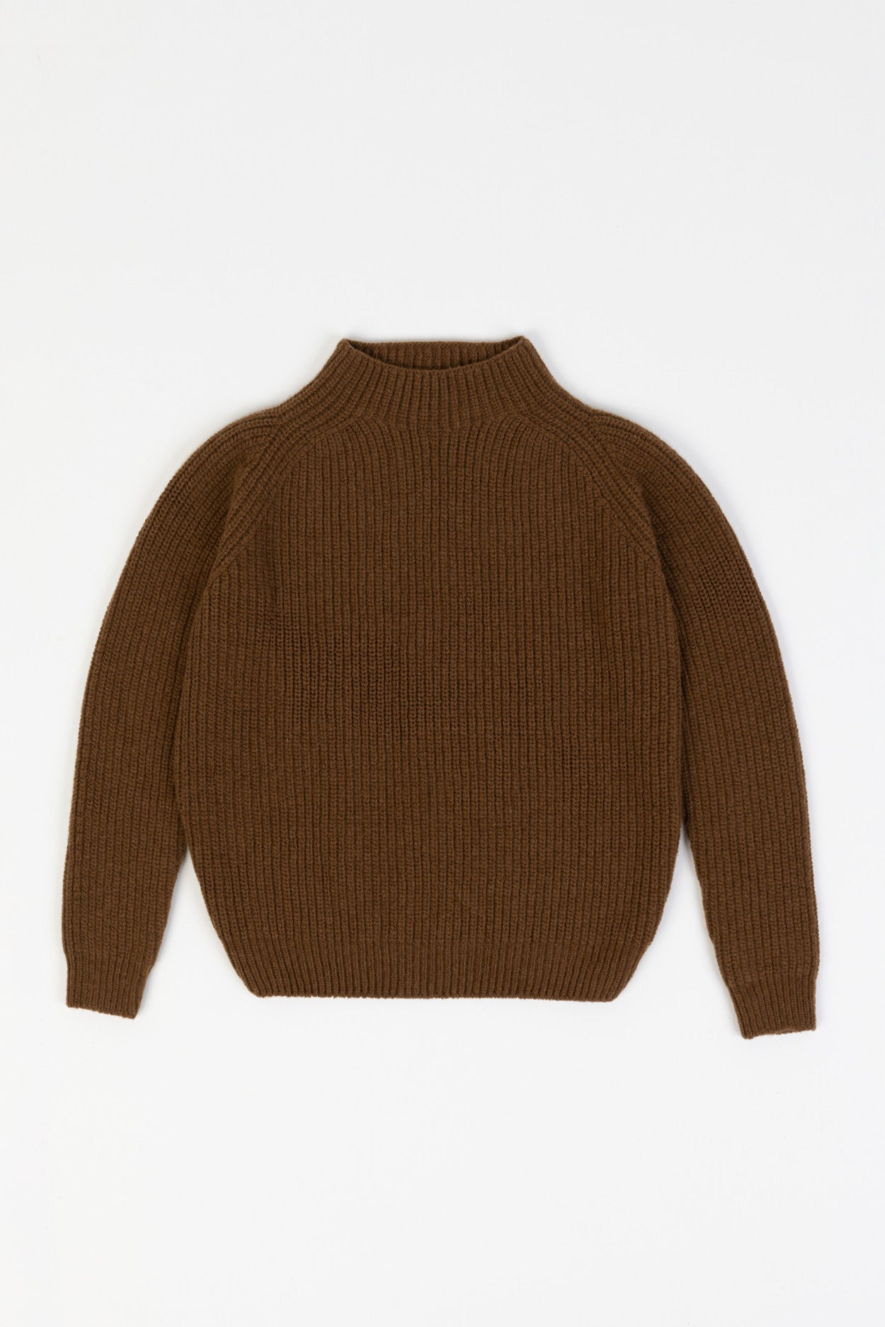 Karin Rocke boxy stand collar jumpers cognac brown