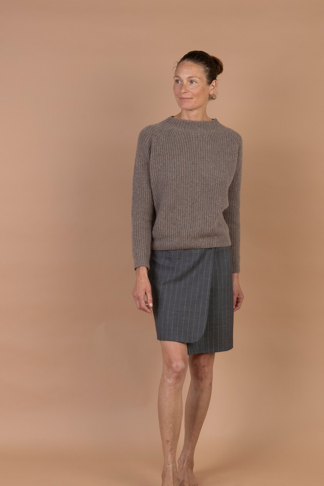 Karin Rocke boxy stand collar jumpers milky taupe