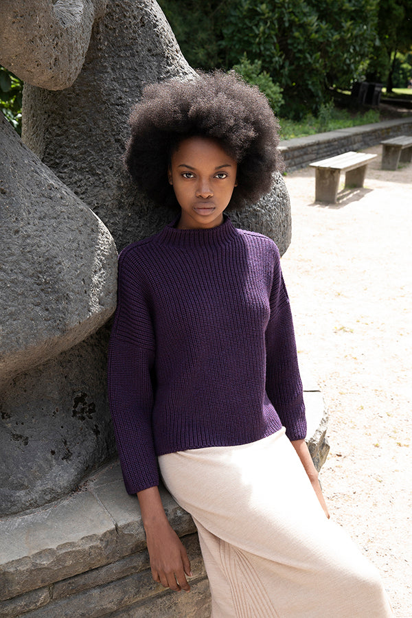 Karin Rocke cropped stand colour jumpers aubergine