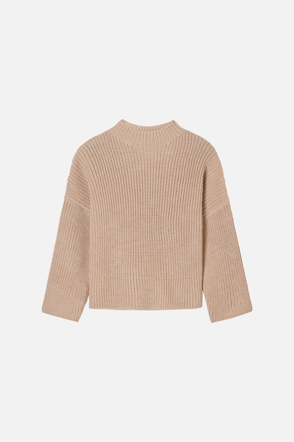 Karin Rocke cropped stand colour jumpers milky camel