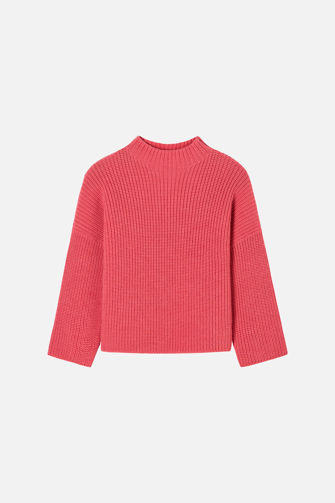 Karin Rocke cropped stand colour jumpers soft coral red