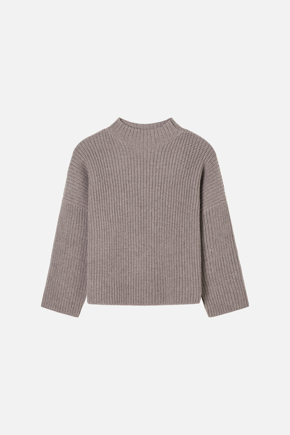 Karin Rocke cropped stand colour jumpers stone