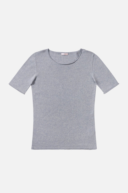 cotton cashmere knit shirt grey melange