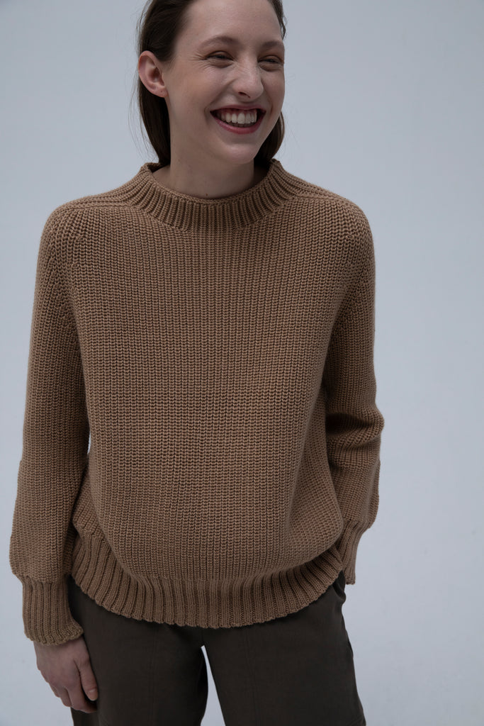 Karin Rocke new stand collar jumpers light camel