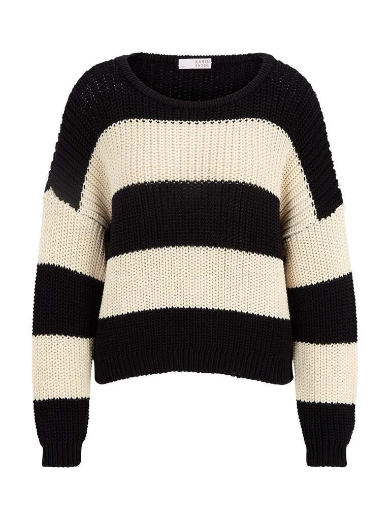 Karin Rocke striped crewneck in cotton blend jumpers black and white
