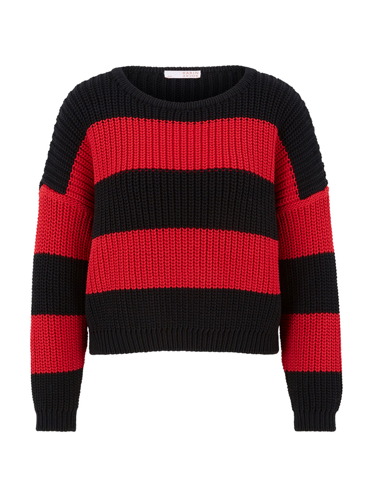 Karin Rocke striped crewneck in cotton blend jumpers red and black