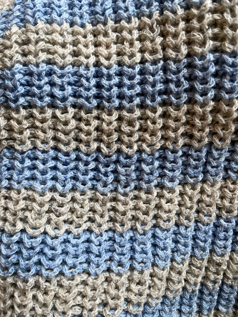 Karin Rocke striped summer jumper summer knits greymarl and lightskyblue stripes