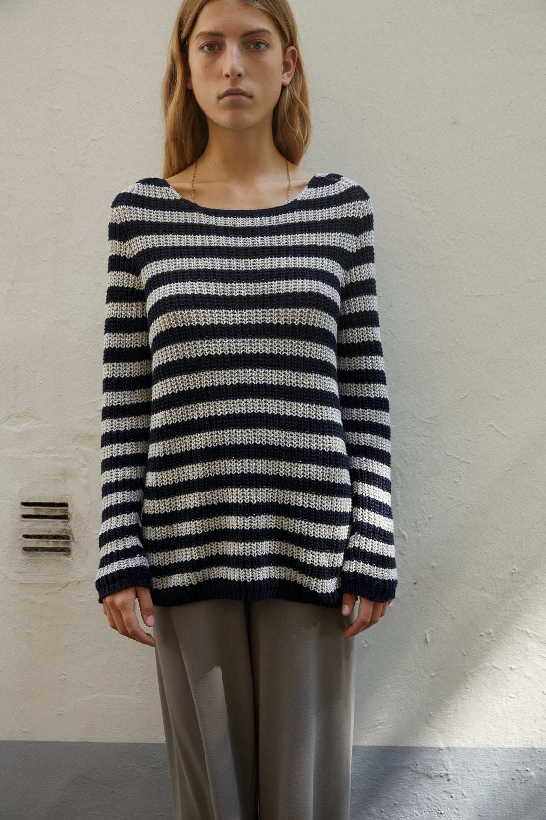 Karin Rocke striped summer jumper jumpers grey and blue stripes