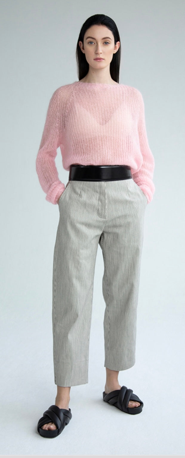 Karin Rocke tapered striped cotton pants pants blue&amp; white