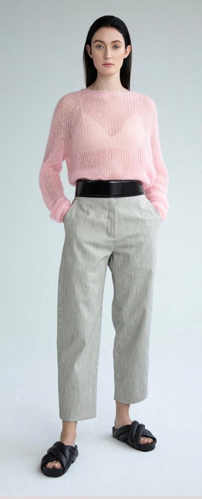 Karin Rocke tapered striped cotton pants pants blue&amp; white
